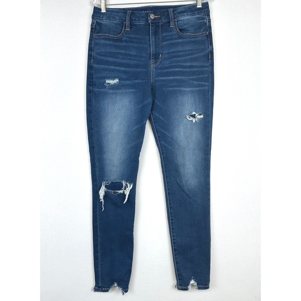 American Eagle Super Hi-Rise Jegging Distressed Blue Women's 10‎